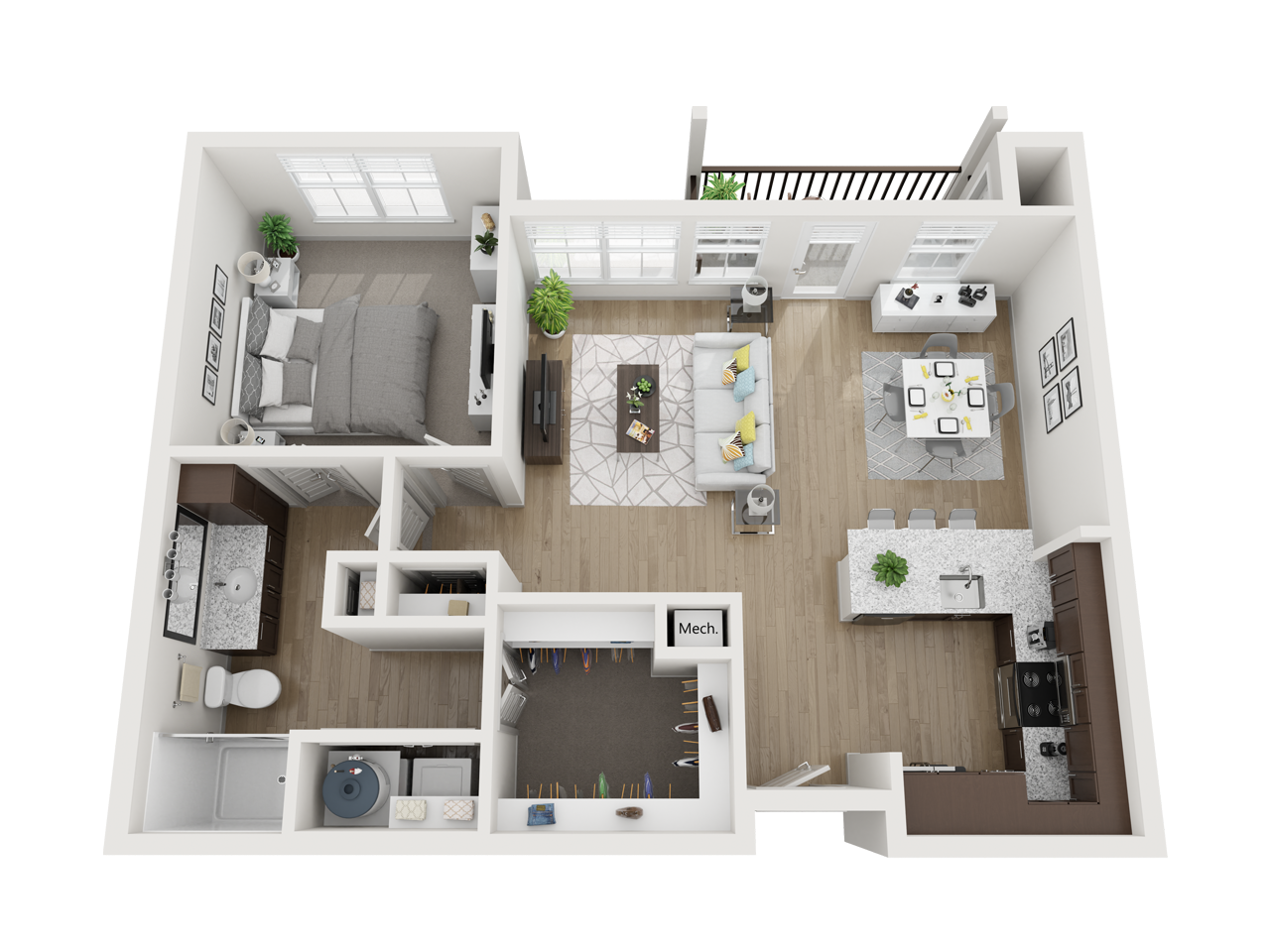Floor plan for 1 bed, 1 bath, 811 sqft